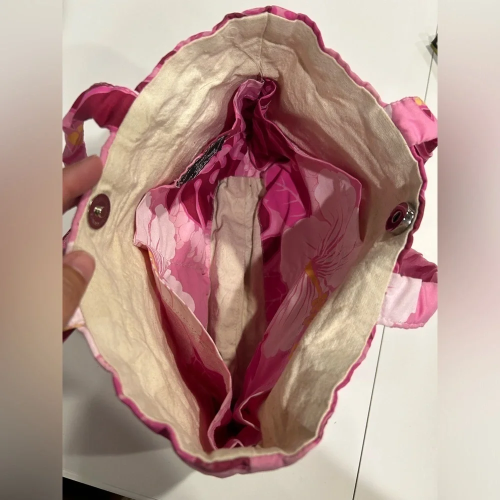 Hawaii Pink Flowers Bag About 12” Long with Pockets for Cosmetics